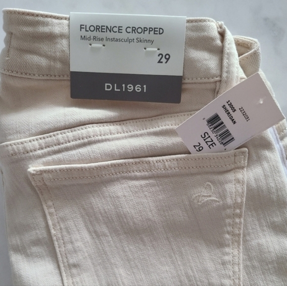 DL1961 Florence Cropped Canvas-Trimmed Jeans, Size 29, Ecru, NWT - Picture 9 of 10